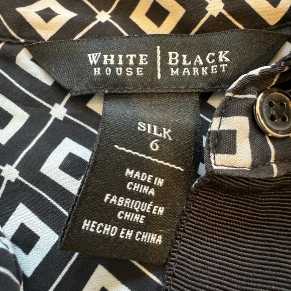 WH BM Silk Blouse Geometric Pattern Black/White SZ 6 - Picture 9 of 14